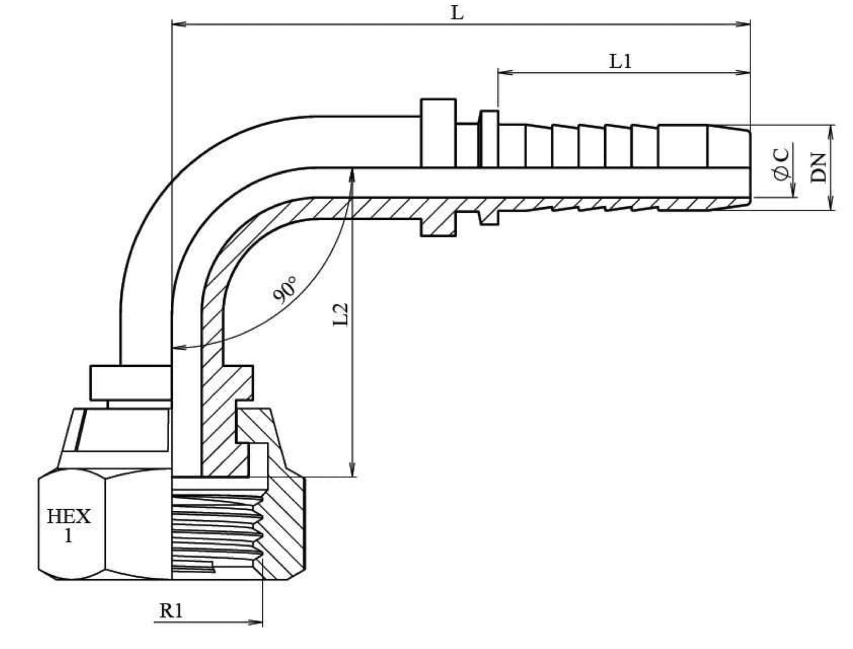 FEMMINA GAS GIREVOLE 90° SEDE PIANA