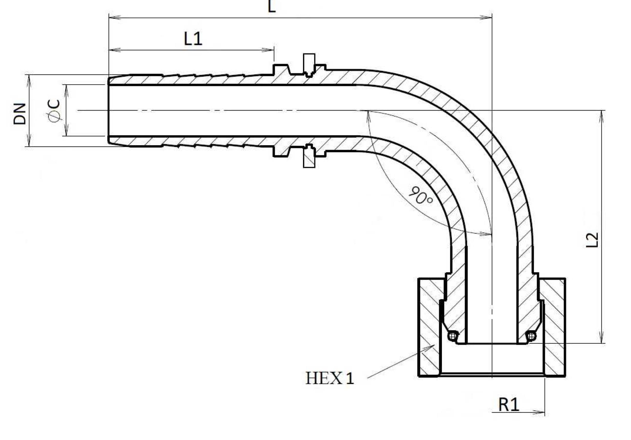 FEMMINA GAS GIREVOLE 90° DADO LIBERO